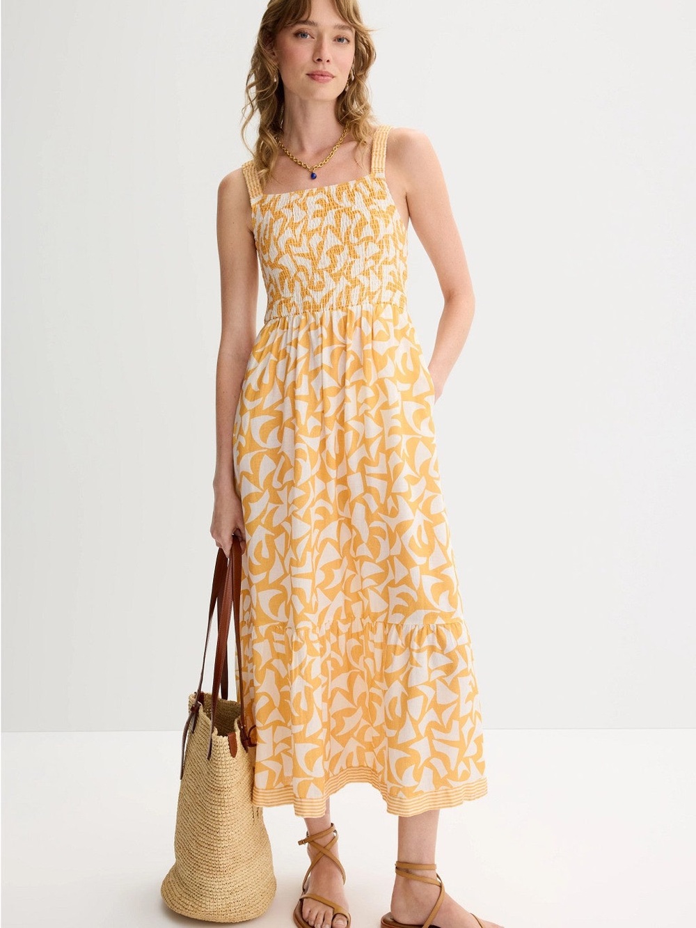 Yellow Printed Marine Layer Midi Dress